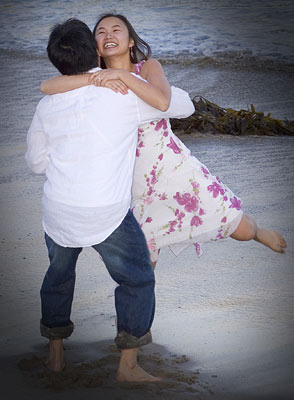 Beach engagement photo on the shores in Orange County.
